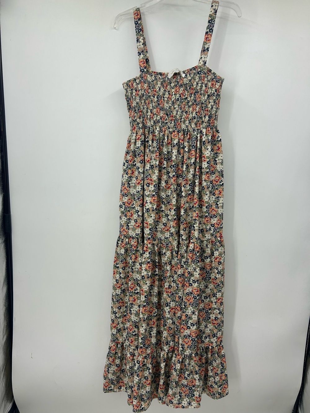 Anthropologie‎ bishop + young Floral Smocked Maxi Dress in Cream, Navy & Coral L